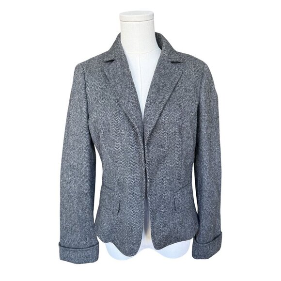 J. Crew Womens Herringbone Blazer 8 Wool Gray Preppy Office Academia Classic - Picture 6 of 9